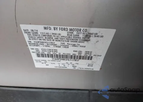 2015 Ford Taurus Sel из США, поврежденный, VIN 1FAHP2H85FG117857